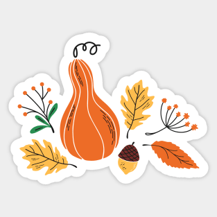 Fall print with hand drawn botanical elements Sticker